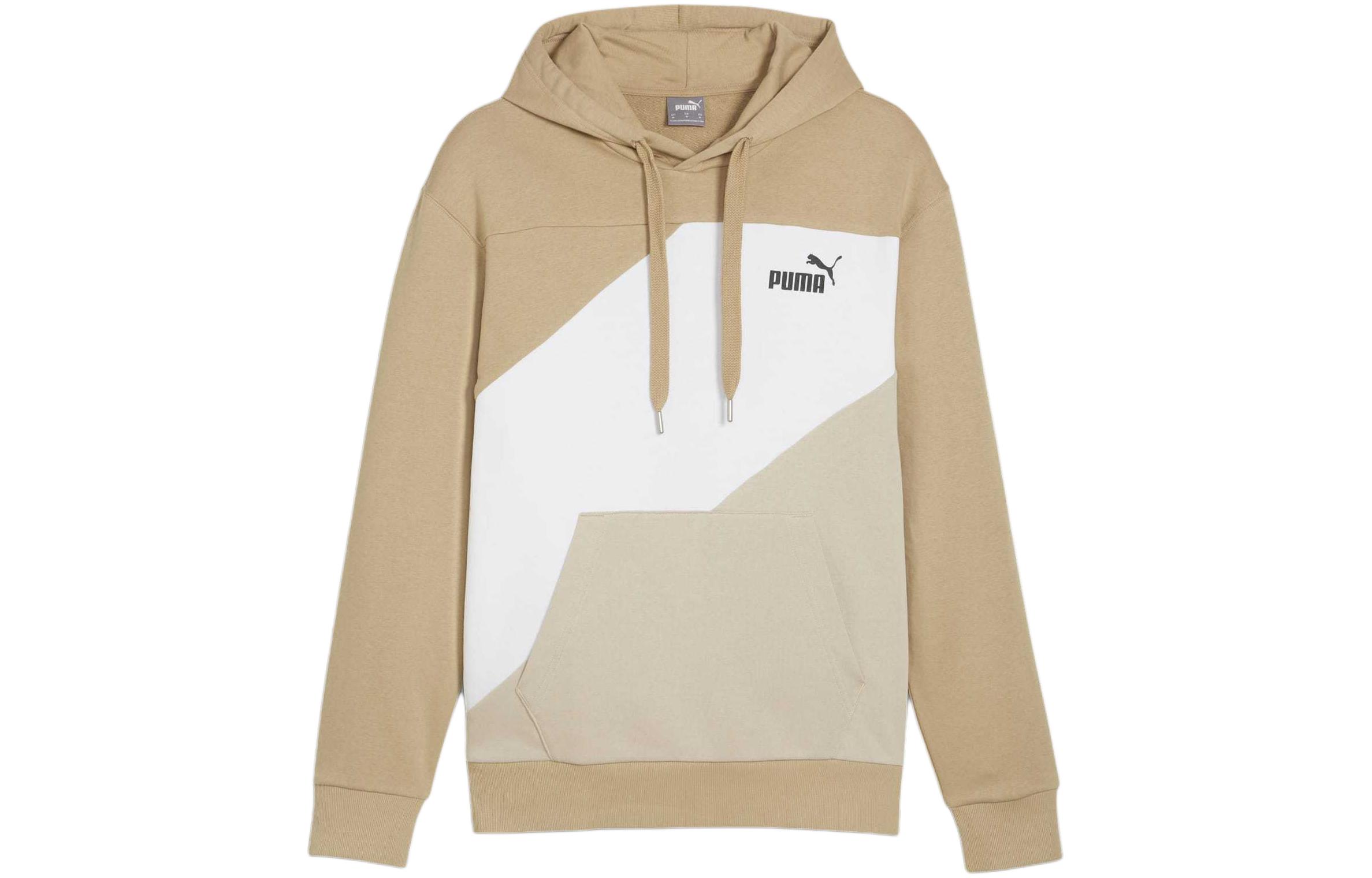 Puma Colorblock Lettering Hoodie Casual Long Sleeve in Khaki 678931-83
