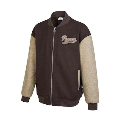 Puma Colorblock Logo Baseball Collar Zip Jacket Beige Unisex 539749-92