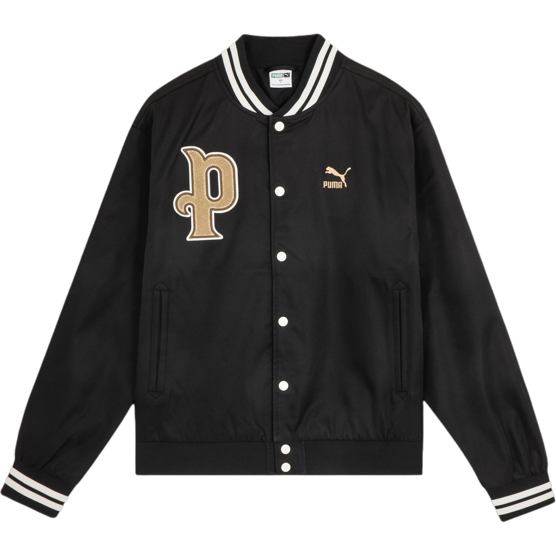 Puma Colorblock Snap Button Retro Varsity Jacket Unisex Black 625514-01