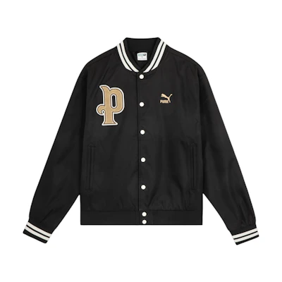 Puma Colorblock Snap Button Retro Varsity Jacket Unisex Black 625514-01