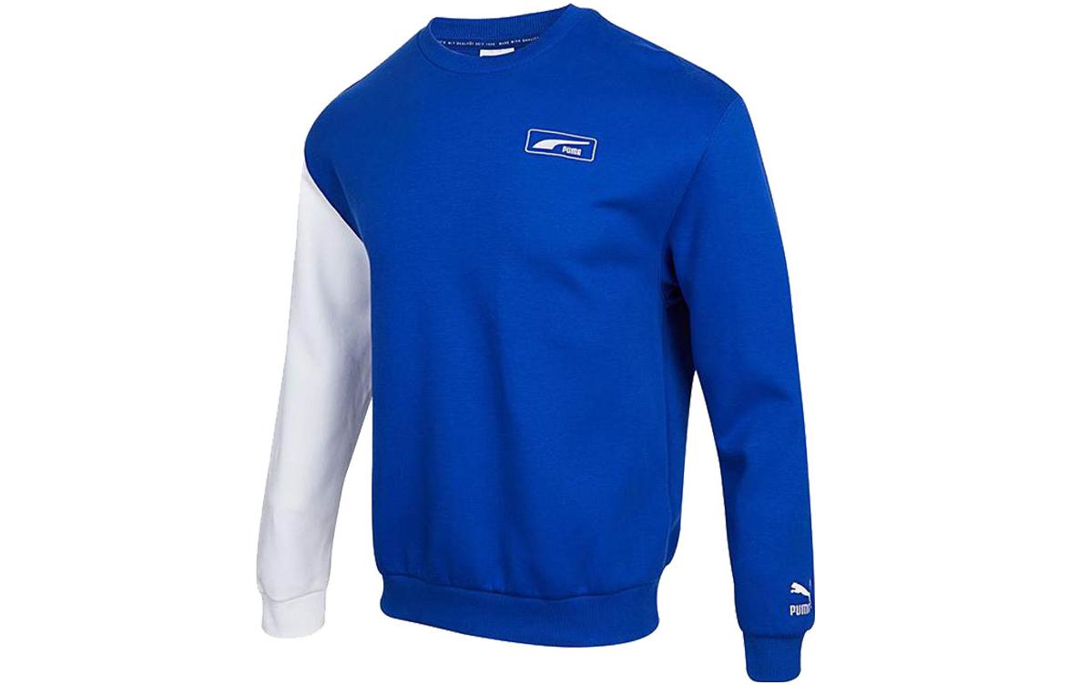 Puma Colorblock Vintage Logo Embroidered Crewneck Sweatshirt Blue/White Mens 539726-84