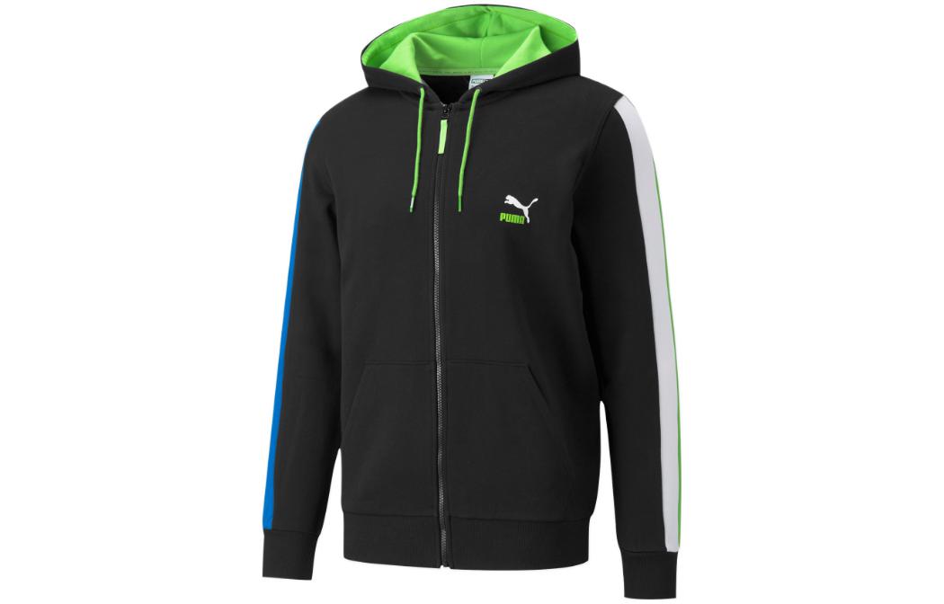 Puma Colorblock Zip-Up Logo Patch Hoodie Black 534156-51