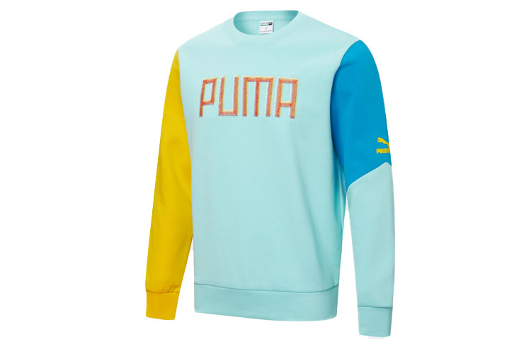 Puma Colorful Embroidered Logo Vintage College Style Colorblock Sweatshirt Blue 532180-33