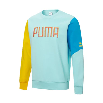Puma Colorful Embroidered Logo Vintage College Style Colorblock Sweatshirt Blue 532180-33