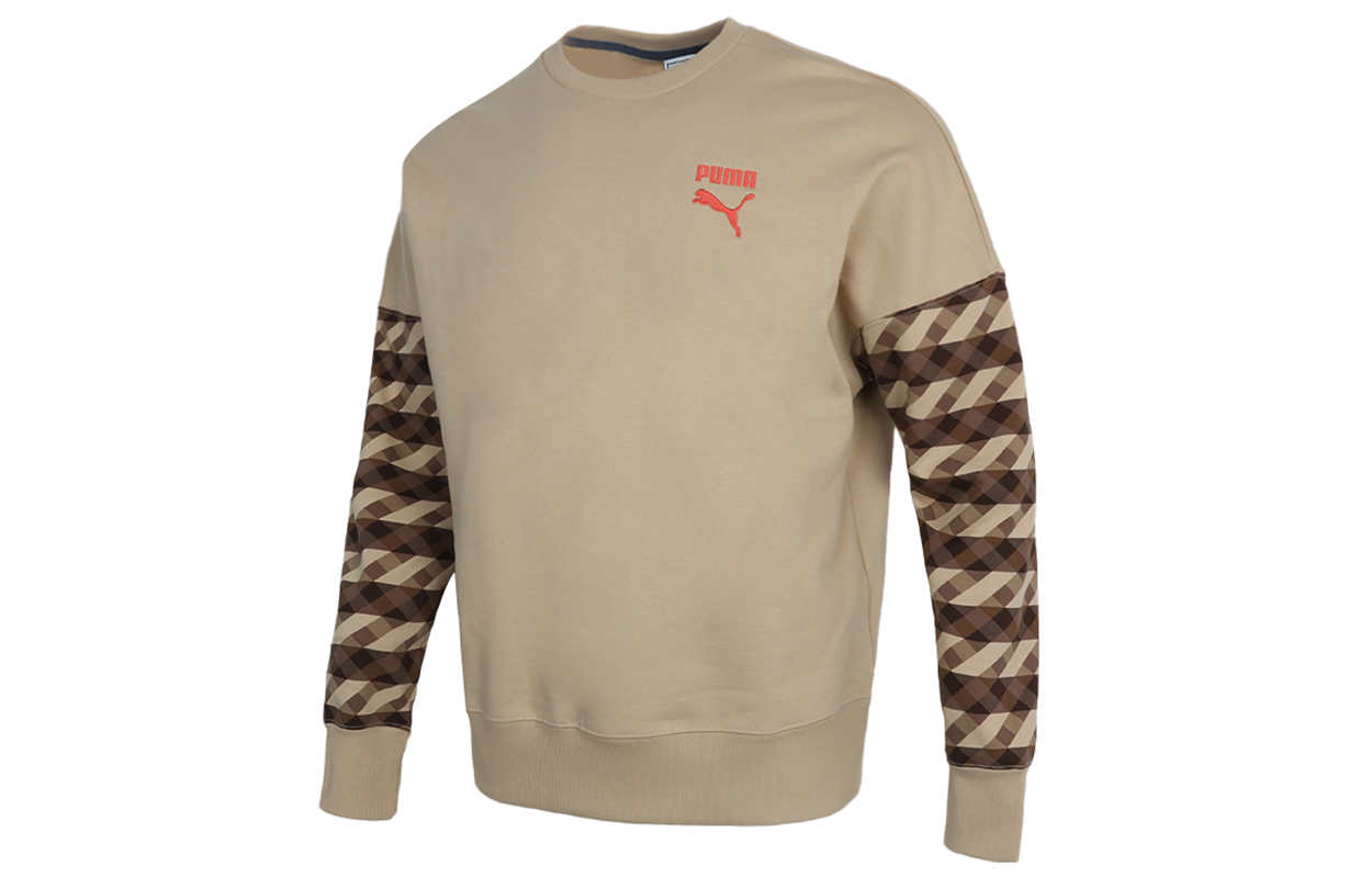 Puma Contrast College Style Crewneck Knit Sweatshirt Brown - Casual Sportswear 531488-97