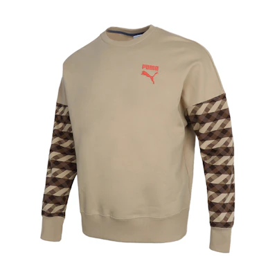 Puma Contrast College Style Crewneck Knit Sweatshirt Brown - Casual Sportswear 531488-97