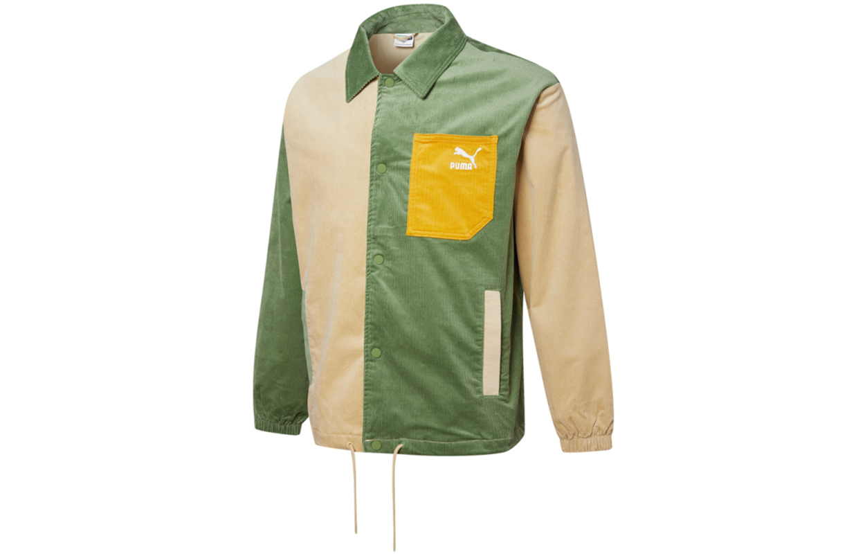 Puma Cord Coach Jacket Green Retro Colorblock Varsity Logo Jacket 534752-67