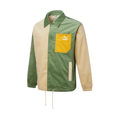 Puma Cord Coach Jacket Green Retro Colorblock Varsity Logo Jacket 534752-67