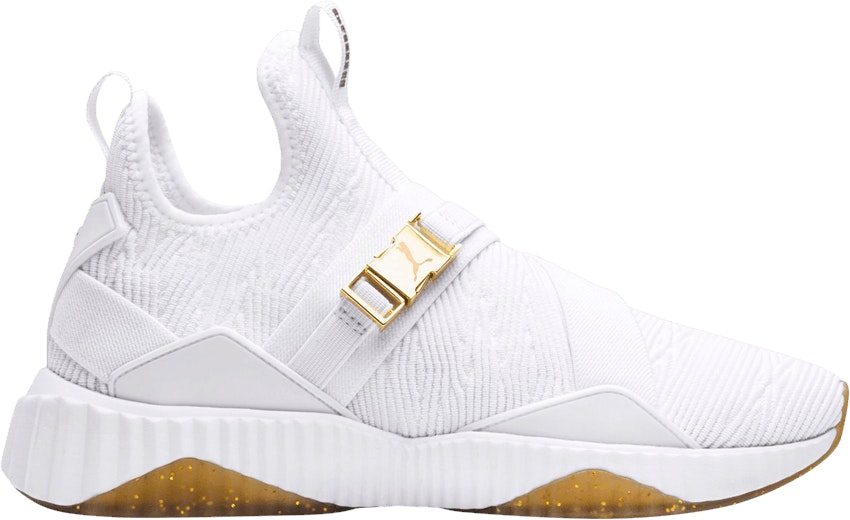 Women Puma Defy Varsity Mid White Metallic Gold 191667 02