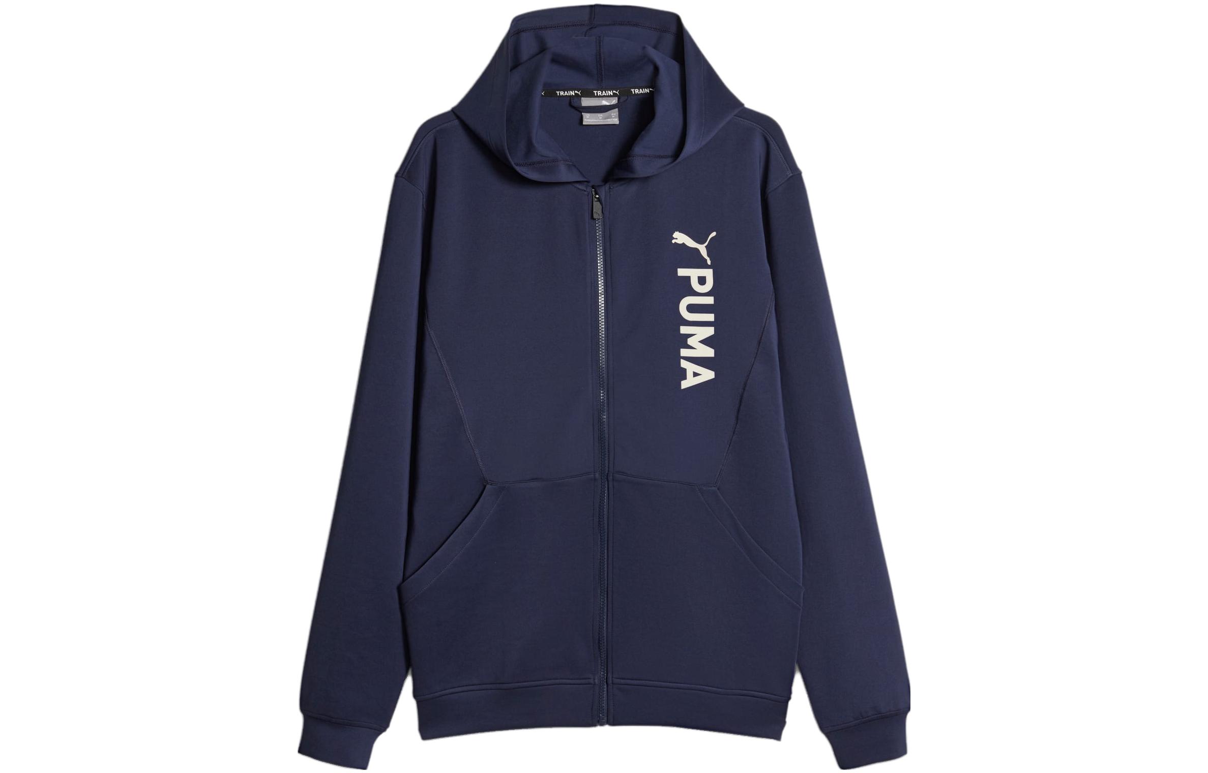 Puma Double-Knit Full-Zip Hoodie with Letter Print in Navy Blue 523885-06