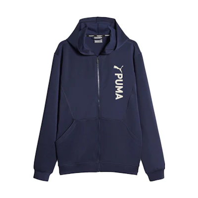 Puma Double-Knit Full-Zip Hoodie with Letter Print in Navy Blue 523885-06