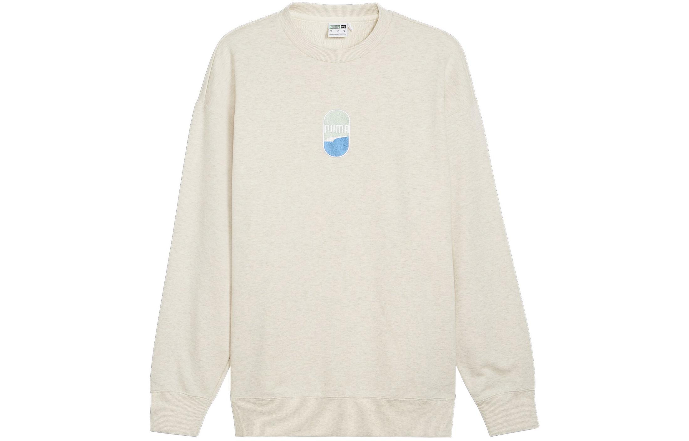 Puma DOWNTOWN 180 CREW TR Logo Embroidered Unisex Sweatshirt Light Beige 626026-90