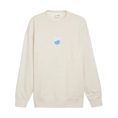 Puma DOWNTOWN 180 CREW TR Logo Embroidered Unisex Sweatshirt Light Beige 626026-90
