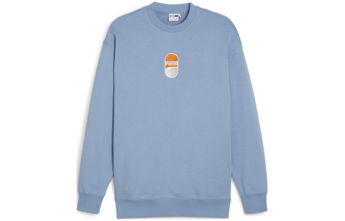 Puma Downtown 180 Embroidered Pullover Sweatshirt Unisex Blue Gray Relaxed Fit 624342-20