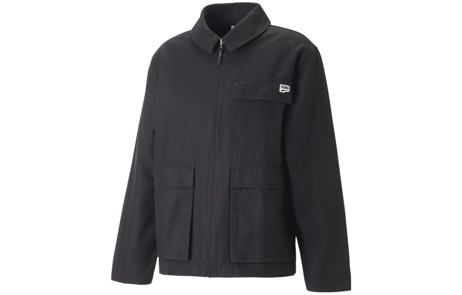 Puma Downtown Chore Jacket Black Retro Zip-Up Sports Collar Outerwear 538366-01