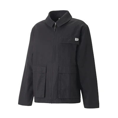 Puma Downtown Chore Jacket Black Retro Zip-Up Sports Collar Outerwear 538366-01