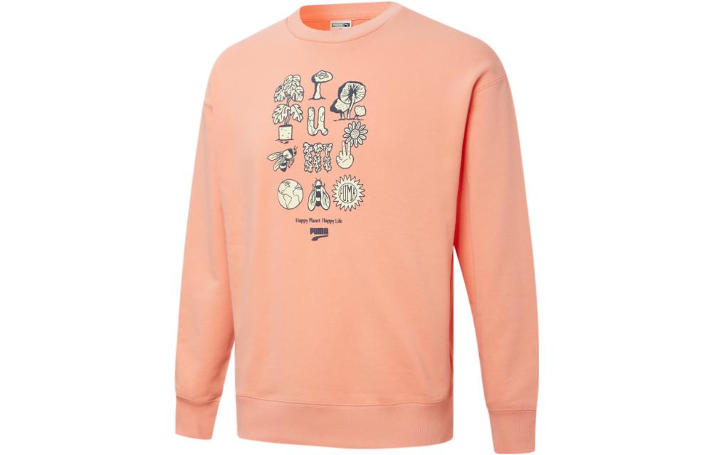 Puma Downtown Graphic Crew Logo Print Knit Sweatshirt Peach Pink 533677-28