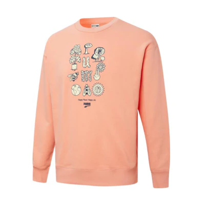 Puma Downtown Graphic Crew Logo Print Knit Sweatshirt Peach Pink 533677-28