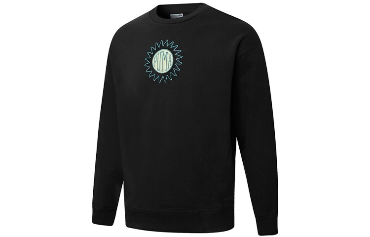 Puma Downtown Graphic Logo Embroidered Crewneck Pullover Sweatshirt Black 533677-01