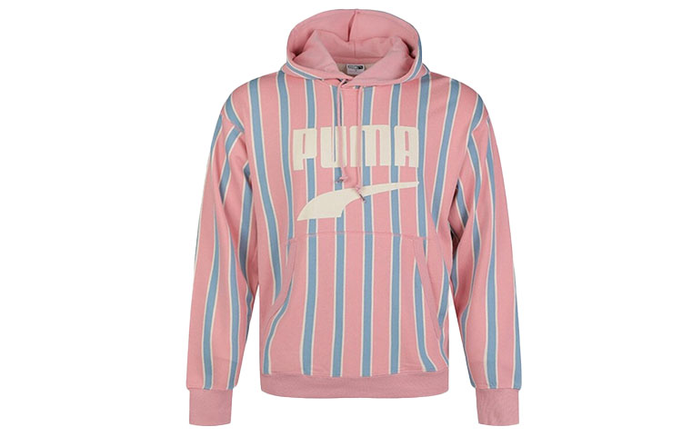 Puma Downtown PO Graphic Hoodie Pink Striped Sweatshirt 596004-14