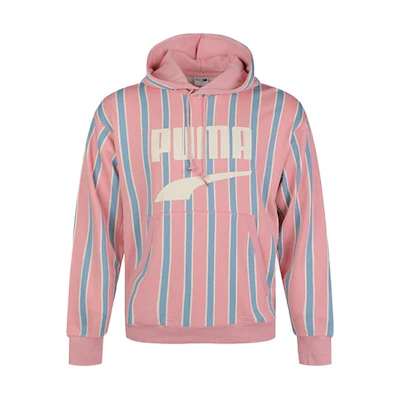 Puma Downtown PO Graphic Hoodie Pink Striped Sweatshirt 596004-14
