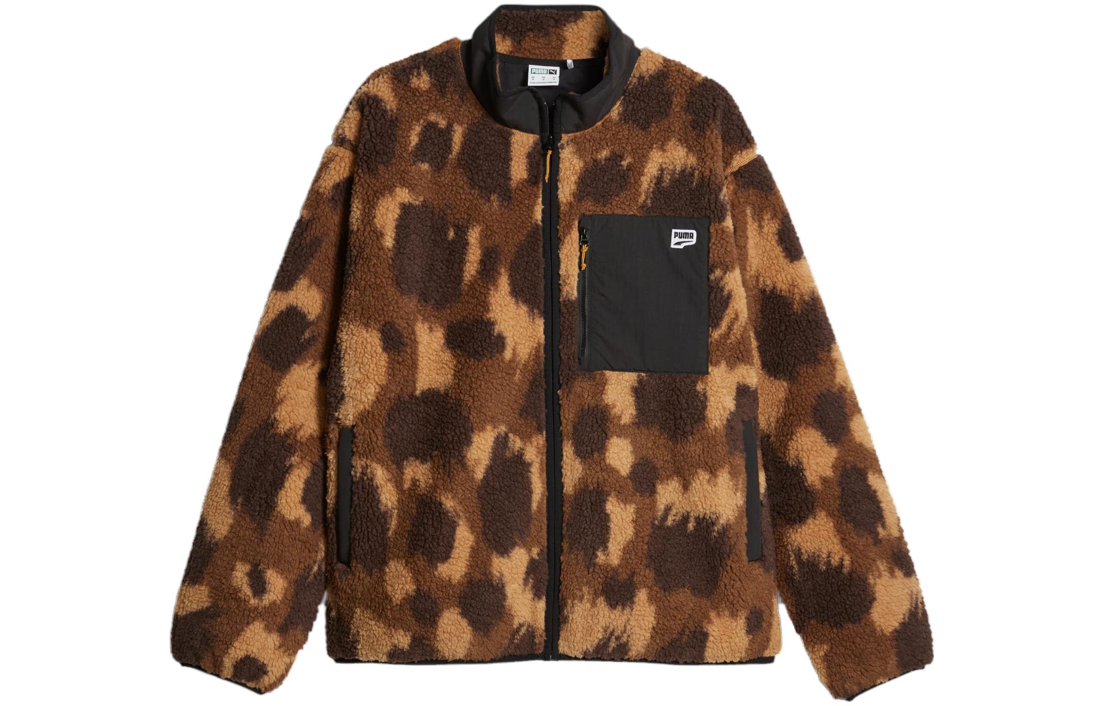 Puma Downtown Sherpa Jacket Brown Camo Fleece Casual High Collar 621677-01