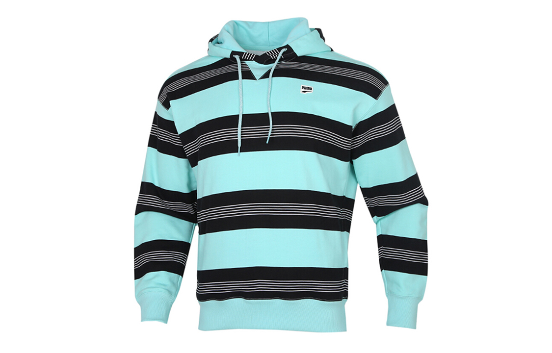 Puma Downtown Striped Colorblock Pullover Hoodie Aruba Blue - 599188-33