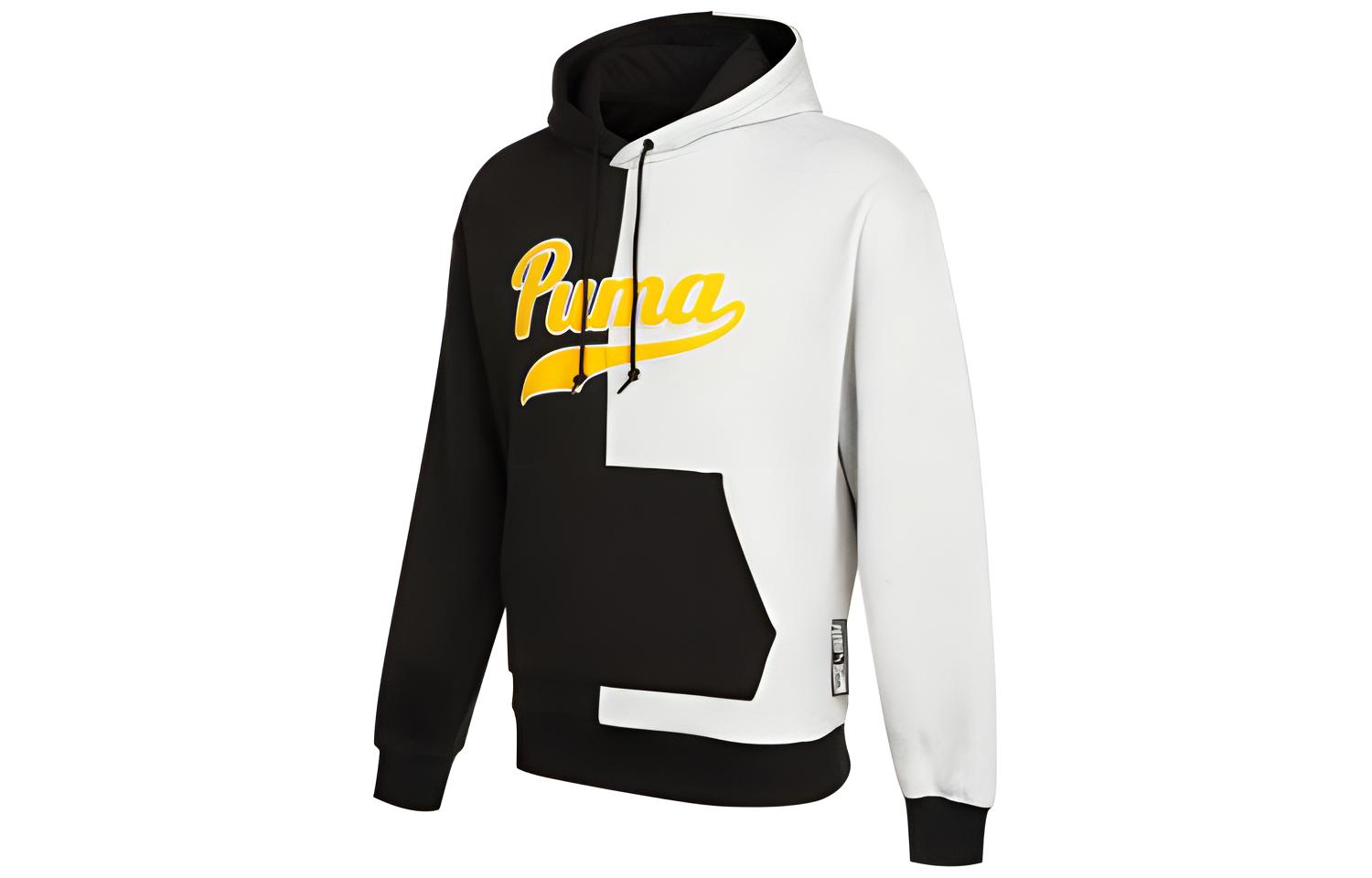 Puma Embroidered Logo Retro Colorblock Fleece Sweatshirt Winter Black/White 534381-04