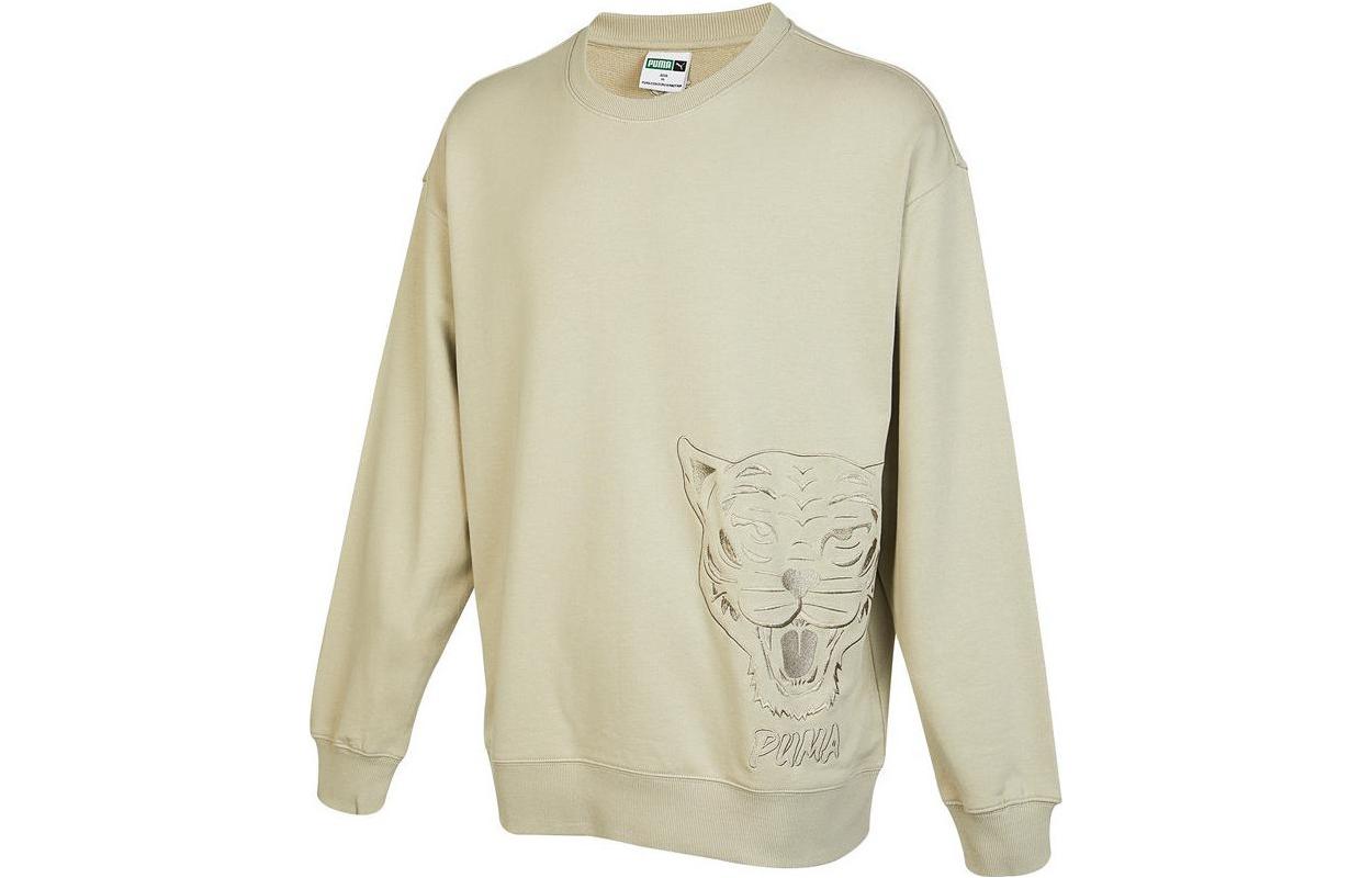Puma Embroidered Tiger Head Beige Sweatshirt Unisex Casual Pullover 539756-68