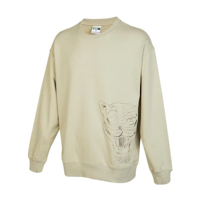 Puma Embroidered Tiger Head Beige Sweatshirt Unisex Casual Pullover 539756-68