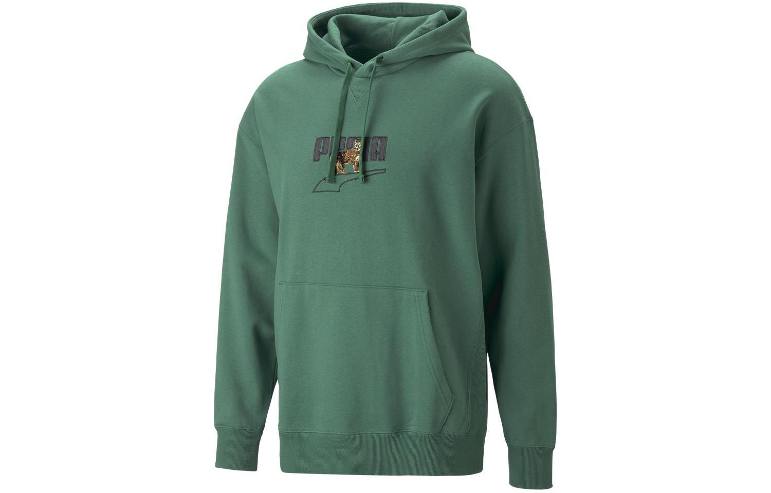 Puma Embroidered Tiger Logo Hoodie Green - Casual Loose Fit 538244-37