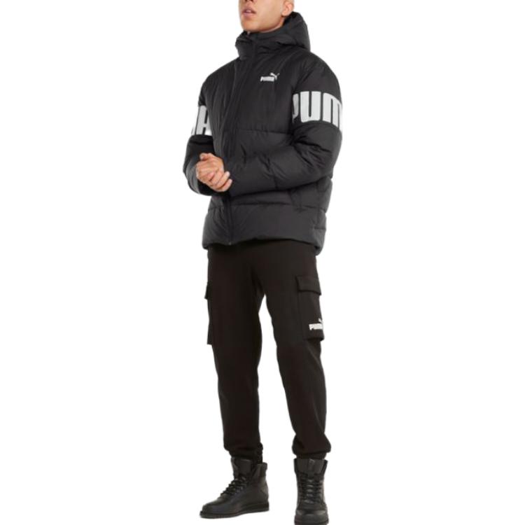 Lookbook PUMA ESS+ 黑色連帽羽絨外套休閒冬季大衣 587692-51