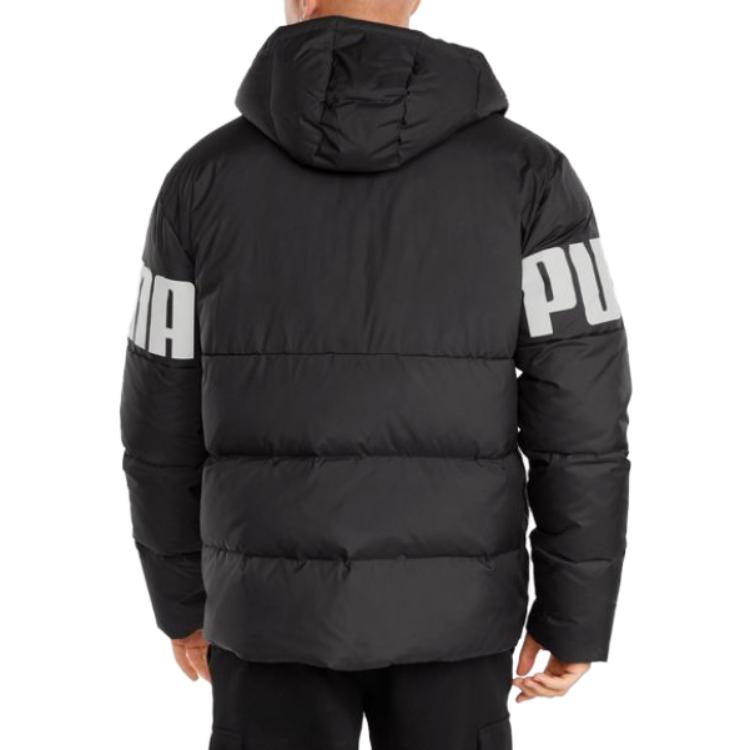 Shop PUMA ESS+ 黑色連帽羽絨外套休閒冬季大衣 587692-51