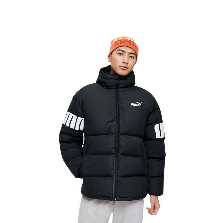 Details for PUMA ESS+ 黑色連帽羽絨外套休閒冬季大衣 587692-51