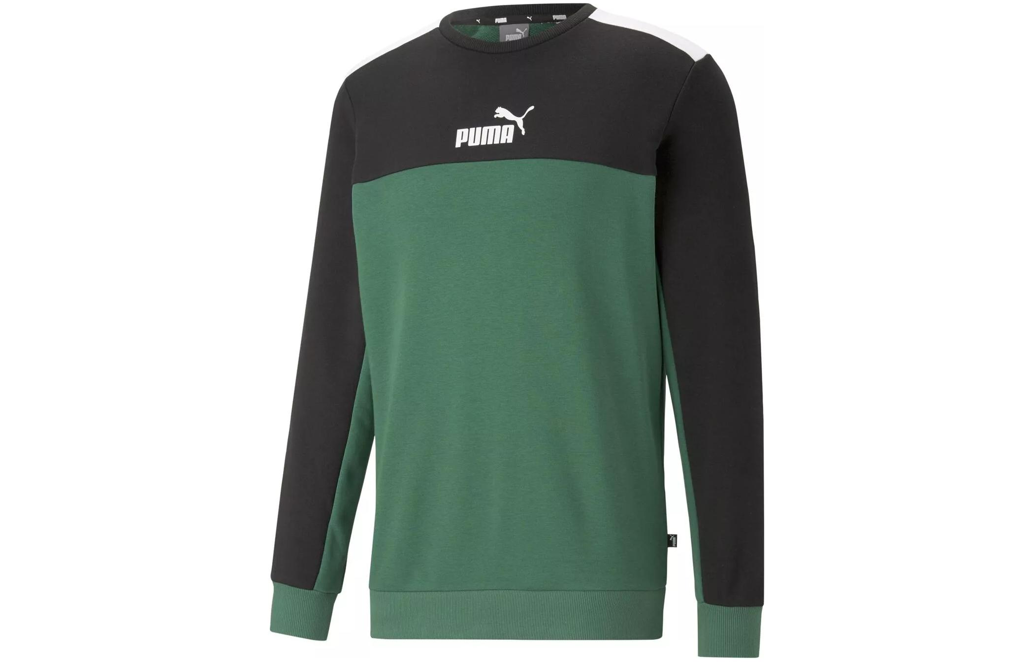 Puma ESS+ Block Crewneck Pullover Sweatshirt Men Green Colorblock 847427-37