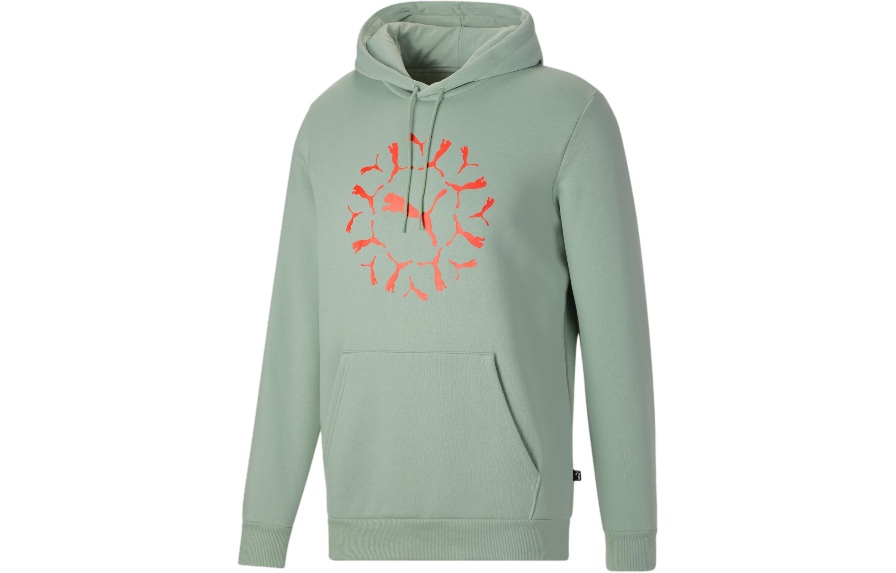 Puma ESS+ Graphic Hoodie Green Mist Logo Pullover Long Sleeve Sweatshirt 678069-54