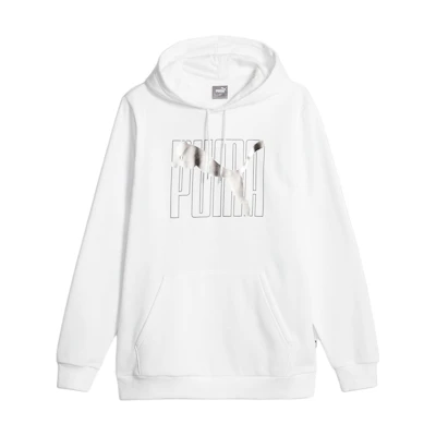 Puma ESS+ Lab Hoodie White - Logo Design Pullover Long Sleeve 675924-02