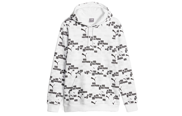 Puma ESS+ LAB White Hoodie with Logo Print and All-Over Pattern 676819-02