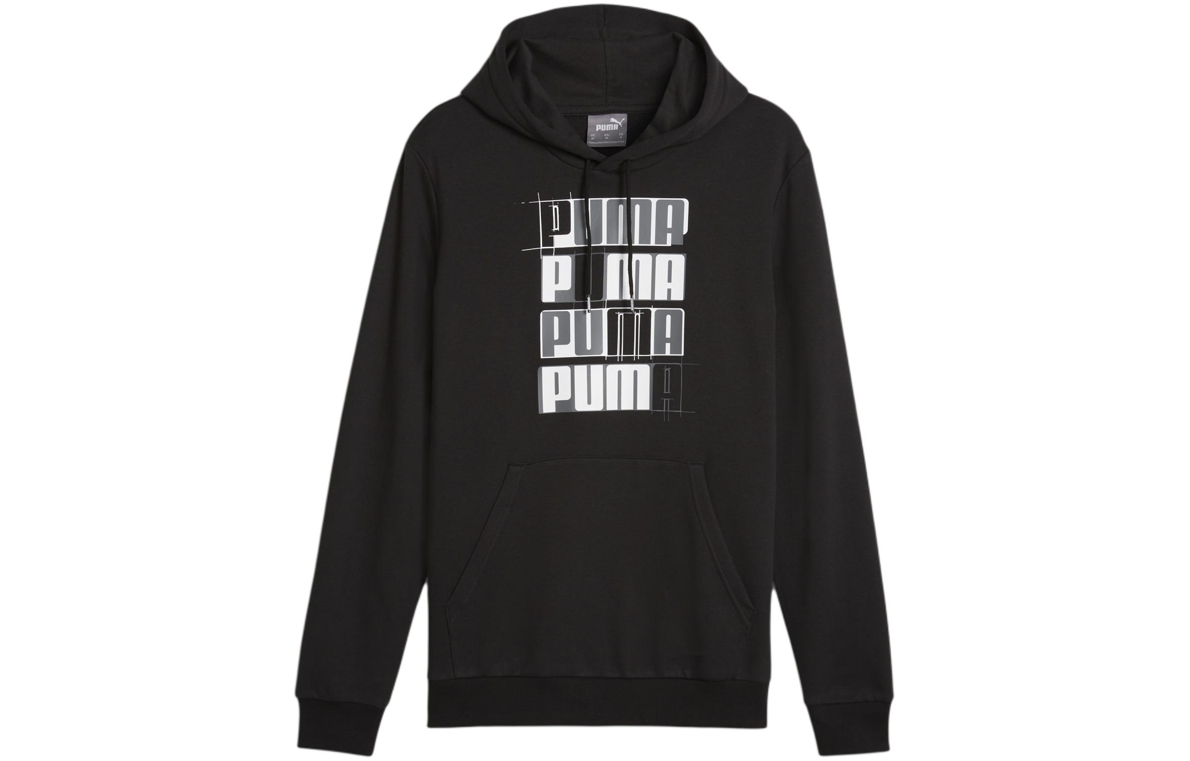 Puma ESS+ LOGO LAB Hoodie Black - Letter Print Long Sleeve Hooded Sweatshirt 678978-01