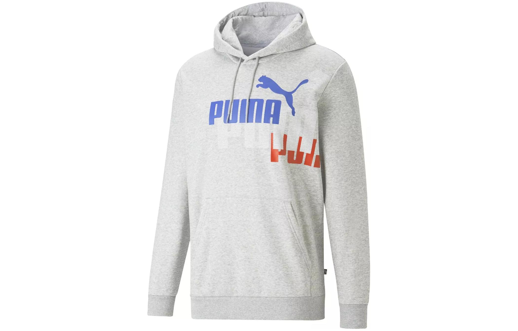 Puma ESS+ Logo Power Hoodie Grey Pullover with Printed Letter Logo 674198-04