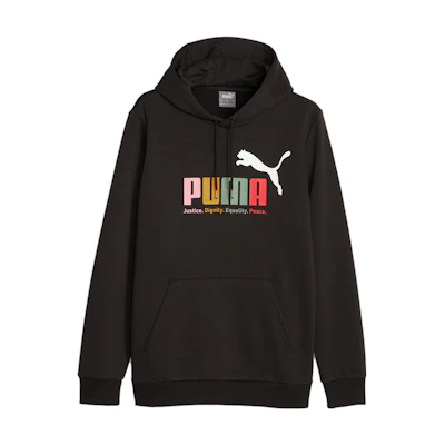Puma ESS+ Multicolor Logo Print Black Fleece Hoodie Casual Long Sleeve 677171-01