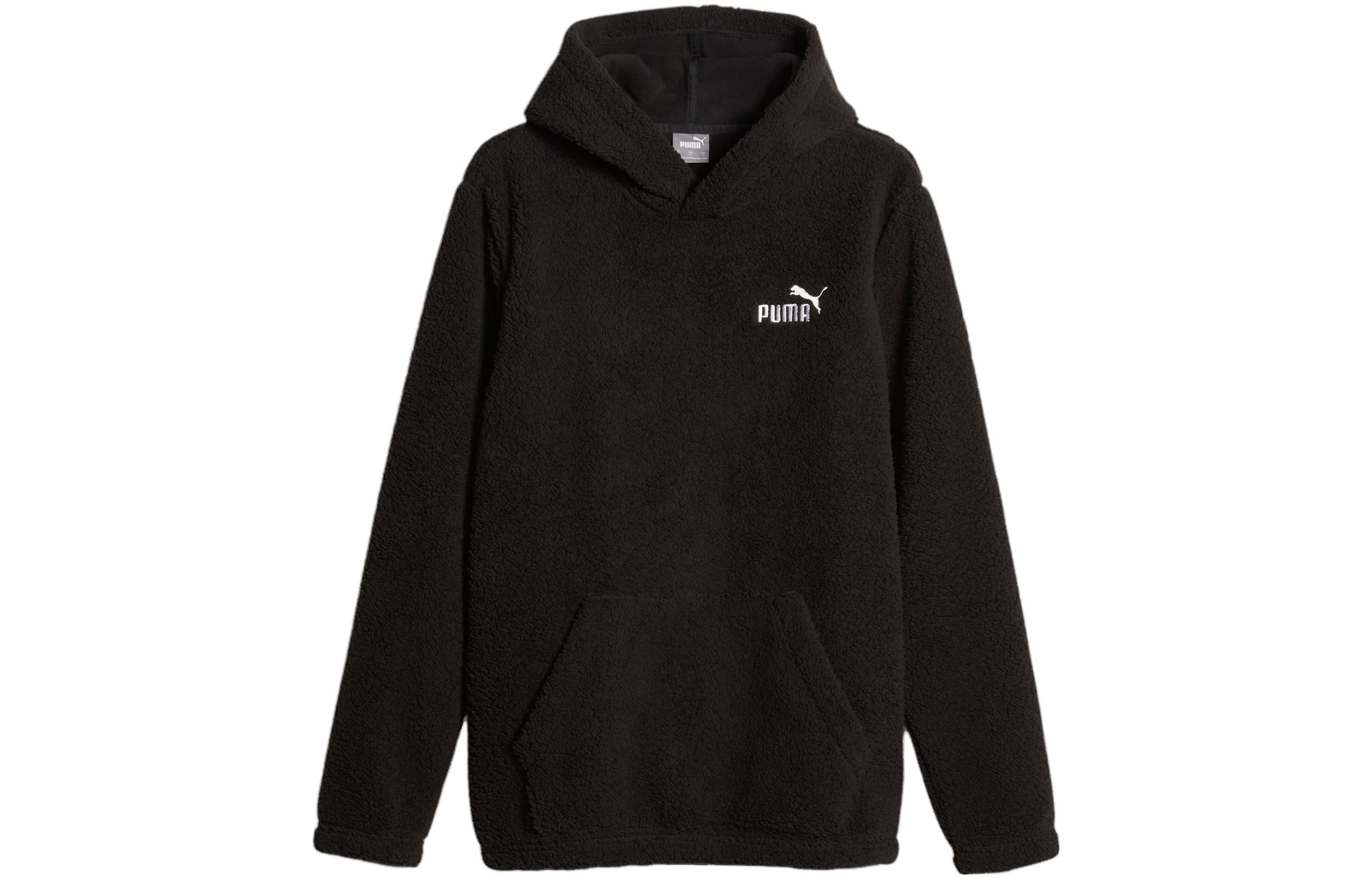 Puma ESS+ Sherpa Hoodie Black - Fleece Pullover Casual Long Sleeve 675982-01