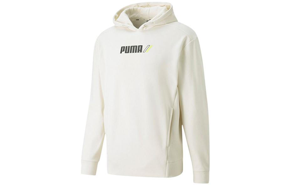 Puma ESS+ White Hoodie with Solid Front Logo Print Long Sleeves 846547-73
