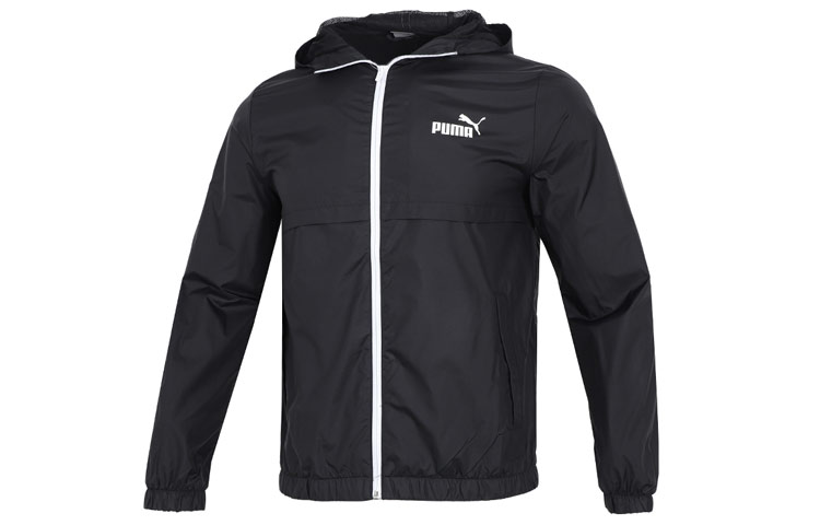 Puma Ess Solid Windbreaker Logo Hoodie Jacket Black Athleisure Fall Style 849462-01