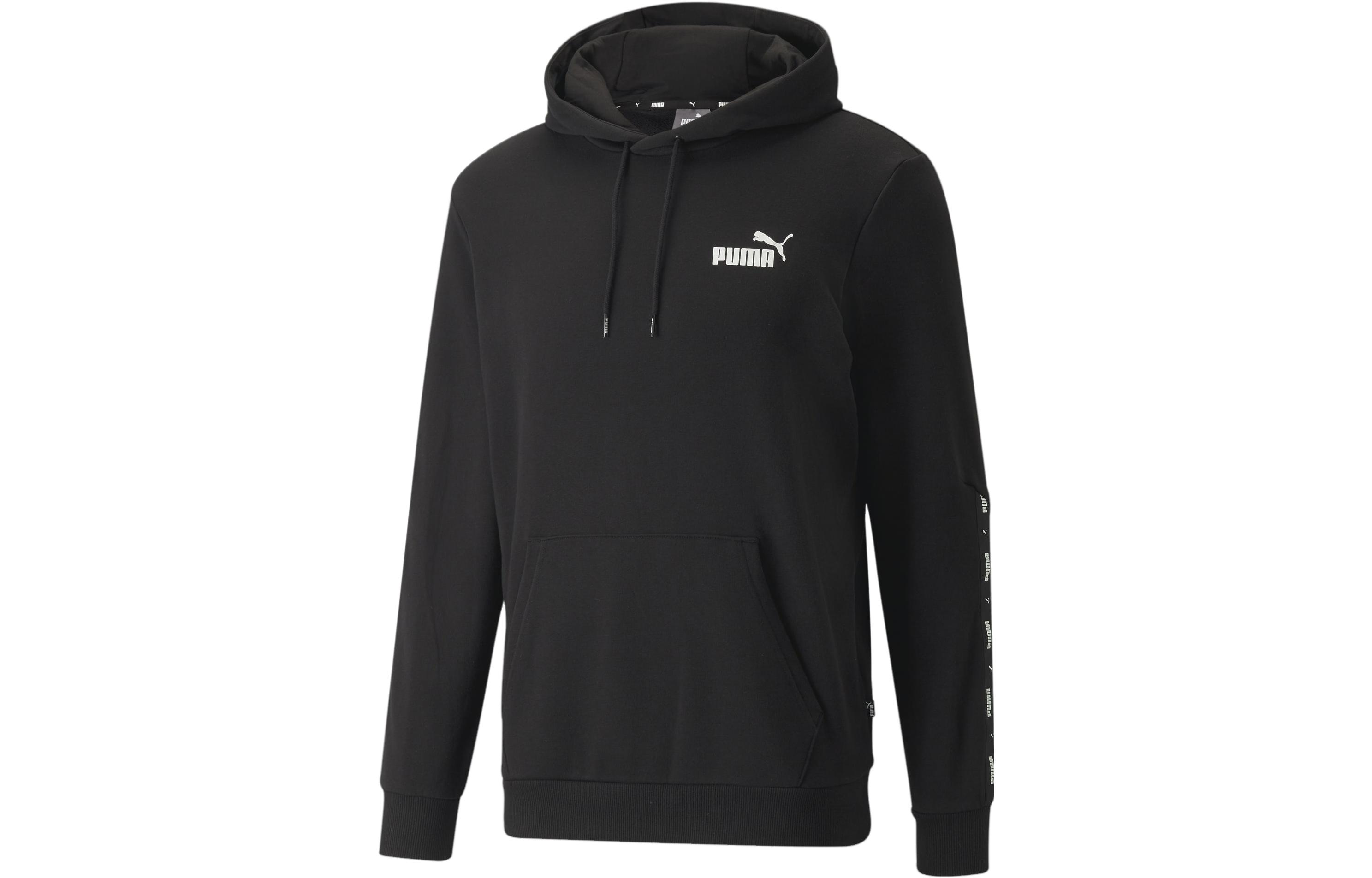 Puma Essential+ Hoodie Black with Tape Logo and Large Pocket Casual Style 847385-01