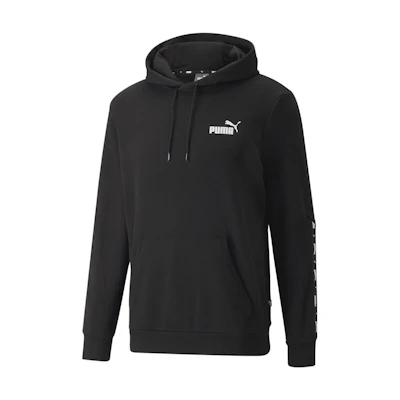 Puma Essential+ Hoodie Black with Tape Logo and Large Pocket Casual Style 847385-01