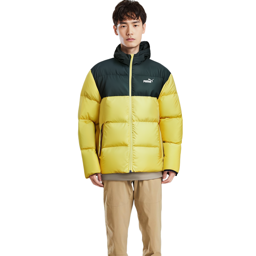 Shop Puma 基本款徽標拼色羽絨外套 男款 冬季 亮黃色 530695-99