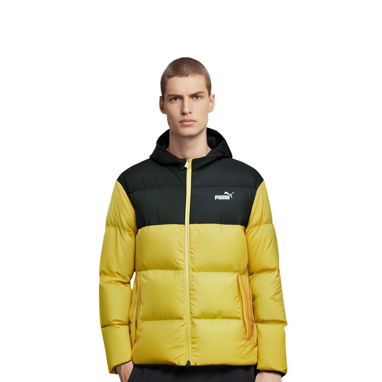 Details for Puma 基本款徽標拼色羽絨外套 男款 冬季 亮黃色 530695-99