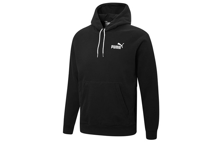 Puma Essentials+ Hoodie Black with Embroidered Logo and Contrast Drawstrings 849585-01