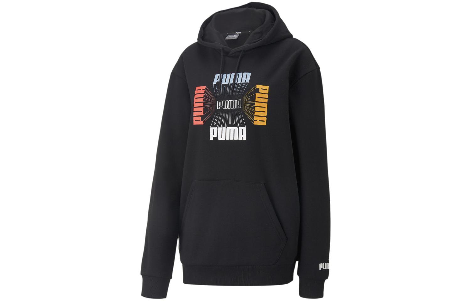 Puma Essentials+ Logo Repeat Graphic Hoodie Black Letter Print Pullover 674088-01